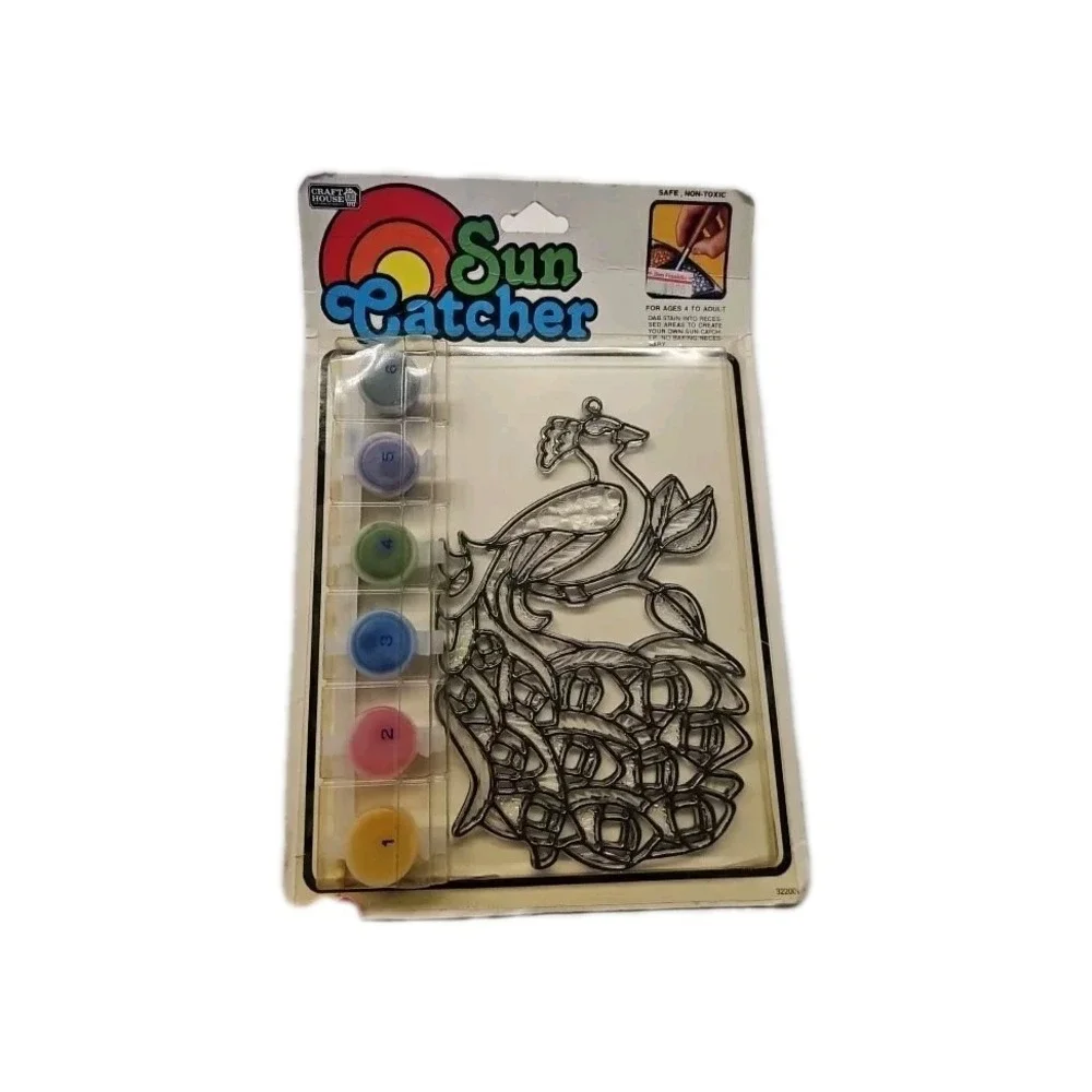 Vintage Craft House Inspirational Sun Catcher PEACOCK Kit Retro Fun!